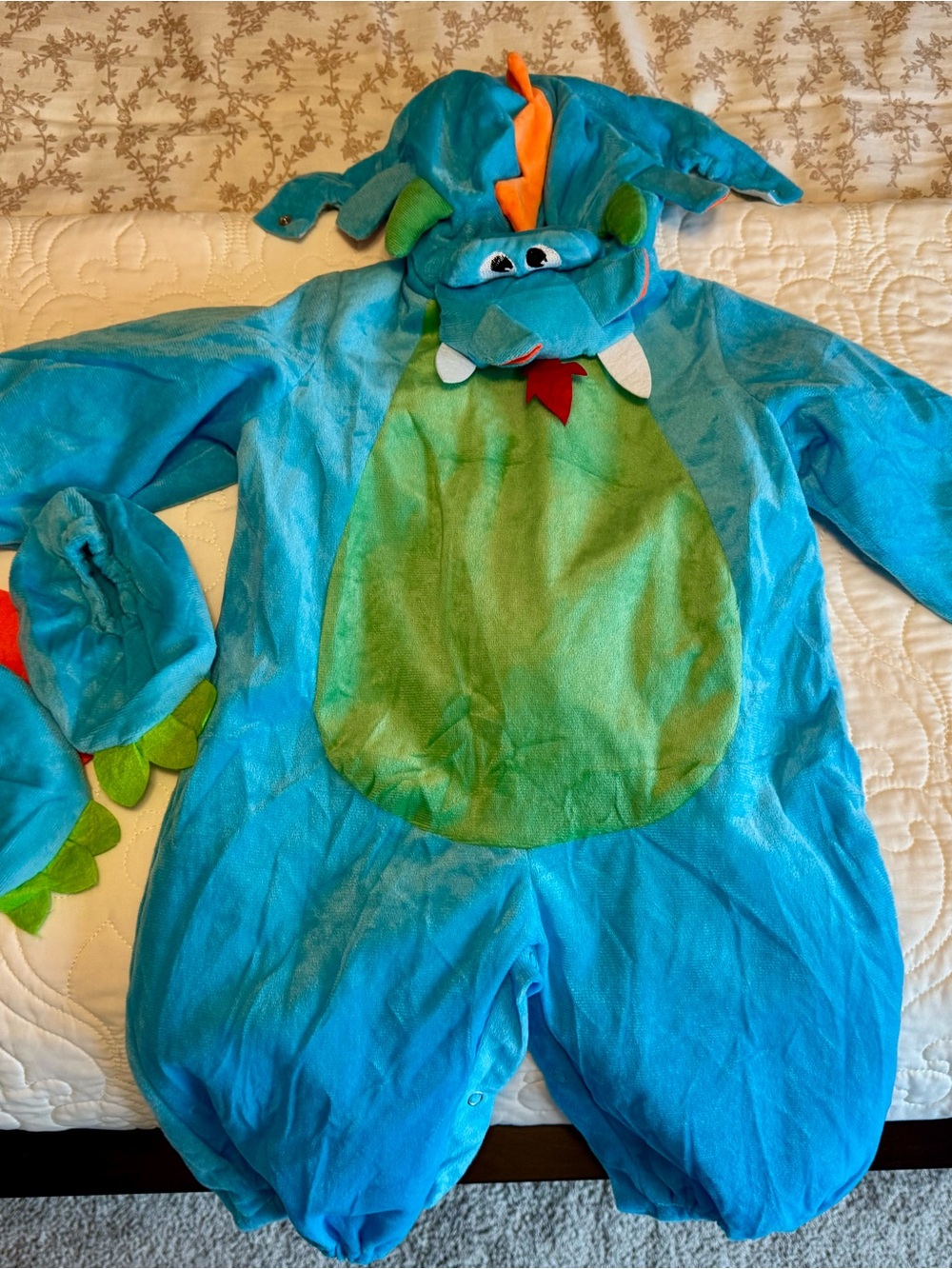 Kids Blue & Green Dragon Costume - Plush Hooded One-Piece